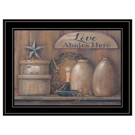 Homeroots Love Abides Here Shelf 3 Black Framed Print Wall Art 406797