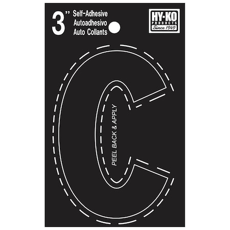Hy-Ko 30400 Series Die-Cut Letter, Character: C, 3 in H Character, Black Character, Vinyl 30413