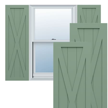Ekena Millwork True Fit PVC Single X-Board Farmhouse Fixed Mount Shutters, Track Green, 12W x 44H, PR TFP001FH12X044TG