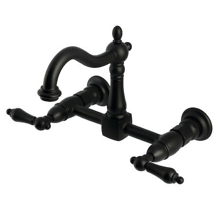 Kingston Brass Two-Handle Wall Mount Bridge Kitchen Faucet, Matte Black KS1260AL