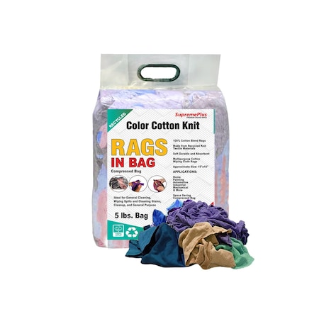 Supremeplus Recycled Color Knit T-Shirt Cleaning Rags, 5 lbs. Bag SP-4874