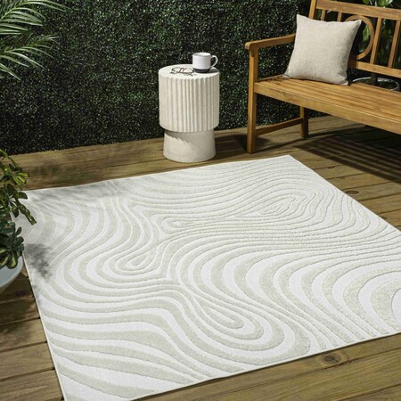 Jonathan Y Maribo High-Low Abstract Groovy Striped Cream/Ivory 5 ft Square Indoor/Outdoor Area Rug SCN103A-5SQ
