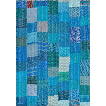 Homeroots 70" X 50" Blue Kantha Silk Patchwork Throw Blanket with Embroidery 516587