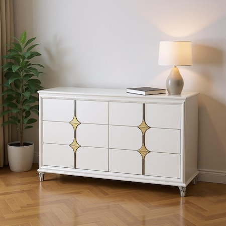 Homeroots 63" Gold Wood Six Drawer Double Dresser 633708