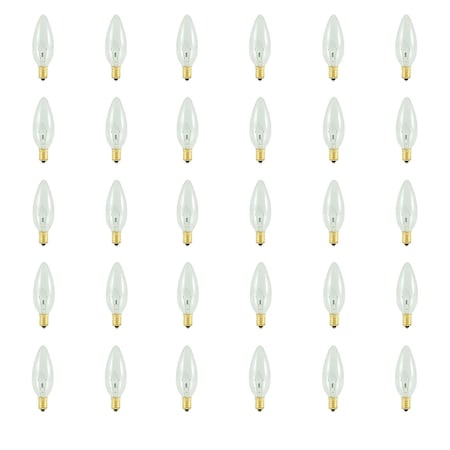 Bulbrite Incandescent Torpedo B10 Chandelier Light Bulbs, European E14 Screw Base, 5W, 2700K, 30PK 861202