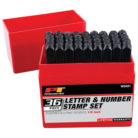 Performance Tool 1/8 in. Steel Stamp Set, Letter Number Stamping, Storage Box W5421