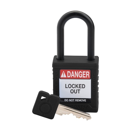 Brady Velocity Lockout Padlocks Nylon 1.5in Clearance KD Plastic Shackle Black SDPL-BLK-38PL-KD