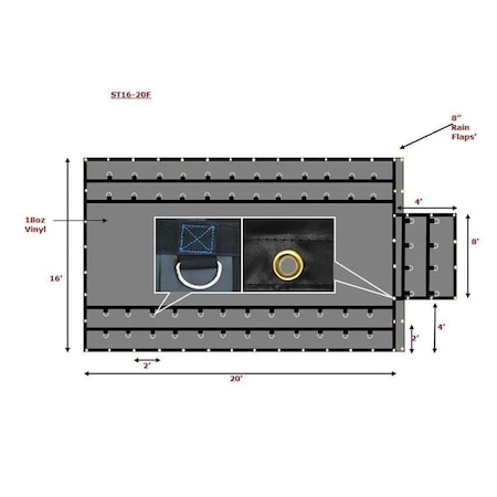 Mytee Products Steel Tarp 18 Oz 16ft x 20ft with Flap 2 Rows of D-rings ST16-20F