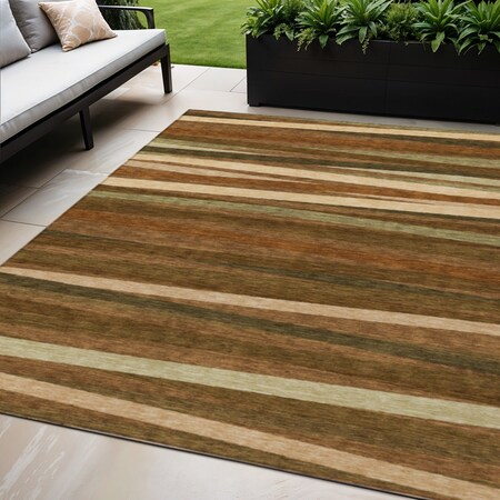 Homeroots 5' X 8' Brown Copper And Beige Striped Washable Indoor Outdoor Area Rug 597356