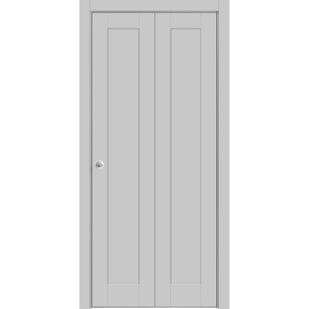 Sartodoors Sliding Closet Bi-fold Doors Grey Solid Core Modern Interior QUADRO4111BF-GRE-64 x 84 (2* 32x84)