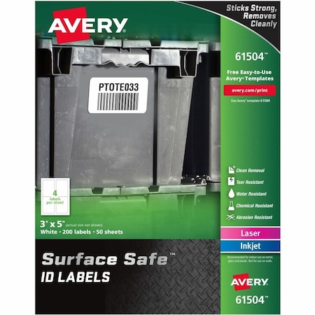 Avery Surface Safe ID Labels, 3" x 5", PK200 61504