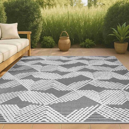 Jonathan Y Jazz High-Low Pile Art Deco Geometric Black/Ivory 8 ft. x 10 ft. Indoor/Outdoor Area Rug SBH106A-8