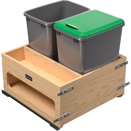 Revashelf Waste Pullout 35QT Double Wood FE Soft-Close w/ Silver Bins 4WCWM-2435DMSC-2