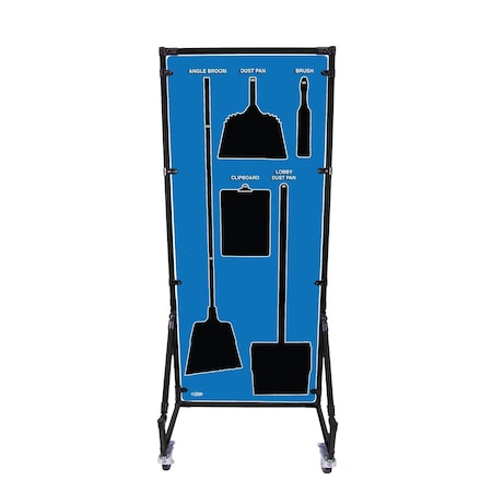 5S Supplies Housekeeping Shadow Board Broom Station V12, Blue, Broom, No Text HSB-V12-BLUE-BO-NO TEXT