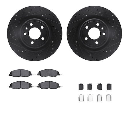 Dynamic Friction Co DFC Rotors-Drilled & Slotted-Black w/ 5000 Advanced Brake Pads Incl Hdw 8512-54069