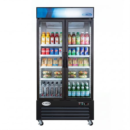 Koolmore 40 in. 33 Cu. Ft. Commercial Merchandiser Refrigerator with Swing Doors, LED Lighting in Black KM-MDR-2GD-33CSW