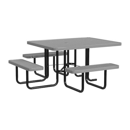 Leisure Craft 46" Square ADA Accessible Outdoor Picnic Table with 3 Bench Seats, Gray T46SQP-ADA-GRAY