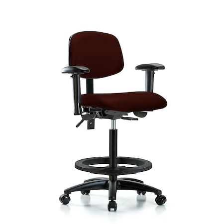Blue Ridge Ergonomics Chair, Fabric, Med Bench, CF Casters, Blk, 6-Way Adjustable, 26" to 35" Height, Burgundy BR-VHBCH-RG-T0-A1-BF-RC-8569