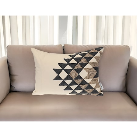 Homeroots 14" X 20" Beige and Black Geometric Cotton Throw Pillow 529226