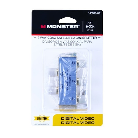 Monster Cable Just Hook It Up 4 Way Coax Splitter 75 ohm 2150 MHz 140558-00