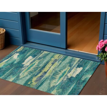 Homeroots 3' X 5' Emerald And Lime Green Abstract Washable Indoor Outdoor Area Rug 612497