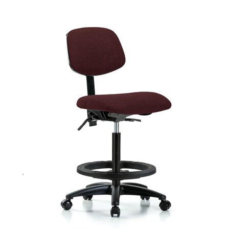 Blue Ridge Ergonomics Chair, Fab, Hi Bench, Tilt BF Casters, Bur, No Arms, 26" to 35-1/2" Height, Burgundy BR-FHBCH-RG-T1-A0-BF-RC-F41