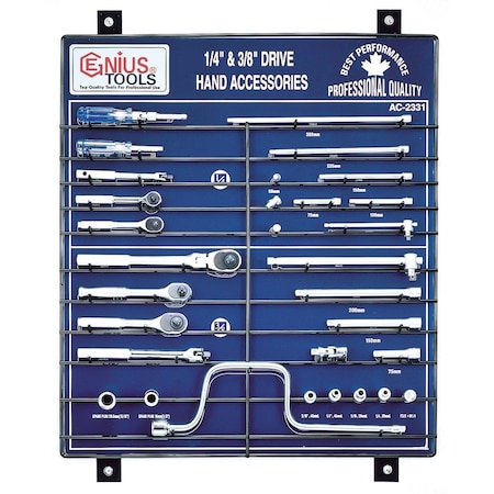 Genius Tools 31PC 1/4in & 3/8in Dr. Accessories Display Board AC-2331