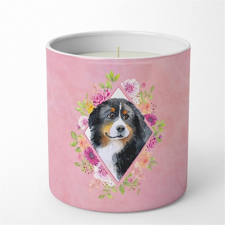 Carolines Treasures 10 oz Bernese Mountain Dog Pink Flowers Decorative Soy Candle CK4118CDL