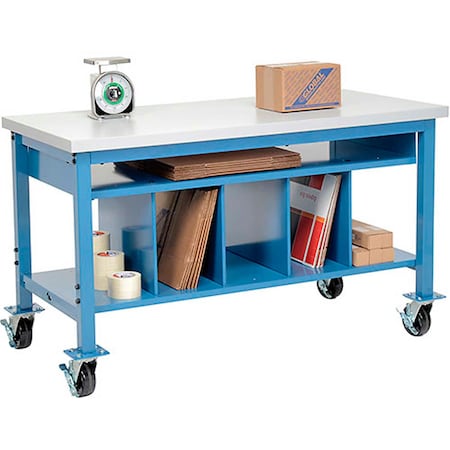 Global Industrial Mobile Packing Workbench W/Lower Shelf Kit, Laminate Square Edge, 60"Wx36"D 412464A