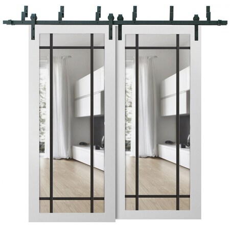 Sartodoors Sliding Closet Clear Glass Barn Bypass Doors, Lucia 2266 White Silk and Aluminum Strips, Sturdy 6. LUCIA2266BBB-WS-60 x 96 (2* 30x96)