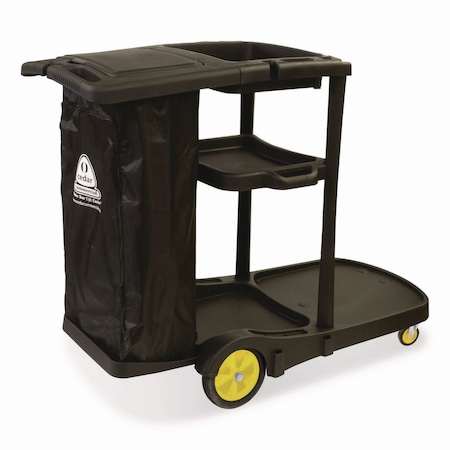 Nexstep Commercial Products Premier Janitor Cart, 2 Shelves, Plastic, 18.25 x 44.5 x 38, Black 96980