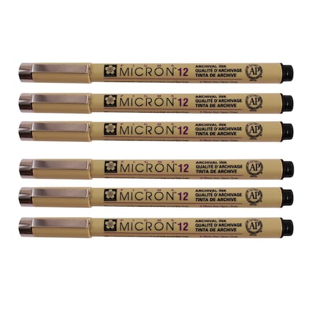 Sakura Pigma Micron Pen, Black, 0.70mm, Size 12, 6PK XSDK12-49