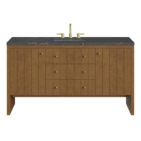 James Martin Vanities Hudson 60" Single Vanity, Honey Oak w/ 3 CM Parisien Bleu Silestone Top 435-V60S-HNO-3PBL