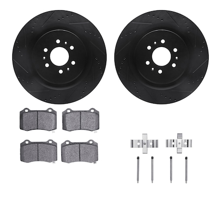 Dynamic Friction Co DFC Rotors-Drilled & Slotted-Black w/ EURO 5000 Ceramic Brake Pads Incl Hdw 8612-46005
