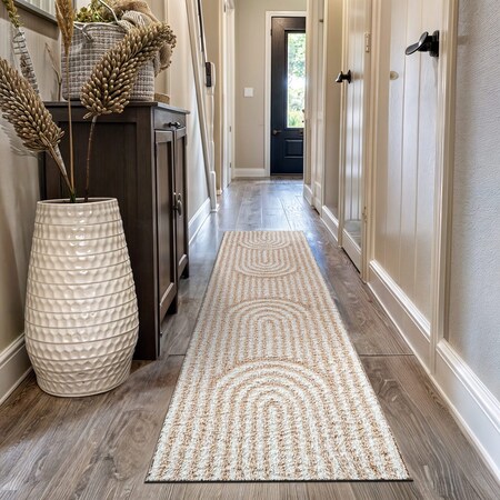 World Rug Gallery Abstract Arch Shag Runner Rug 2 ft 3 in x 12 ft Beige WR121BEIGE2X12