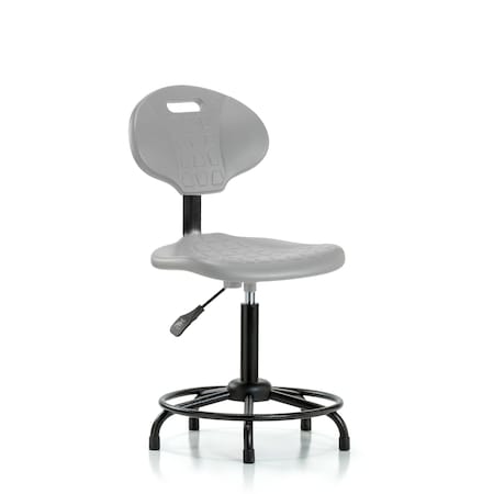 Blue Ridge Ergonomics Poly Chair Round Tube Base - Medium Bench Height with Seat Tilt & Stationary Glides in Gray Poly PMBCH-RT-T1-A0-RG-GRY