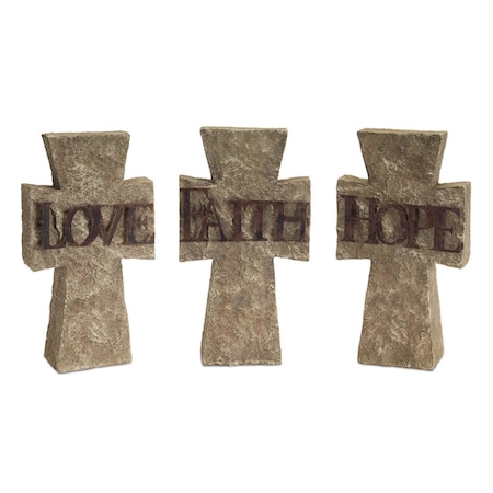 Homeroots Set of Three 11" Gray Cement Cross Statue Tabletop Sculpture, 3PK 518044