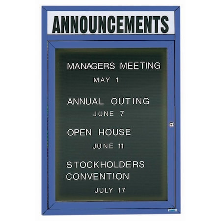 Aarco Illuminated Outdoor Enclosed Directory w/ Al Frame Header, Powder Coated Blue, 36''Hx24''W OADC3624HIB