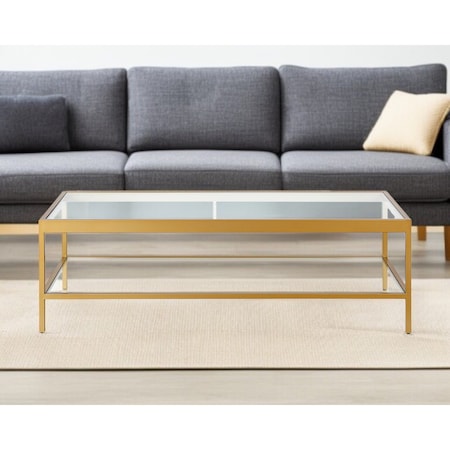 Homeroots 54" Clear And Gold Glass And Steel Coffee Table With Shelf 521979