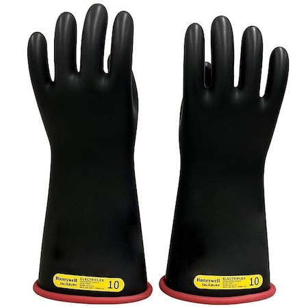 Salisbury Electrical-Insulating Gloves, 17,000V AC, 25,000V DC, Rubber, Black, Red, Size 10 NG214RB/10