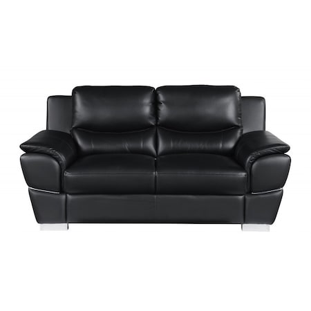Homeroots 69in Black And Silver Faux Leather Love Seat 329476
