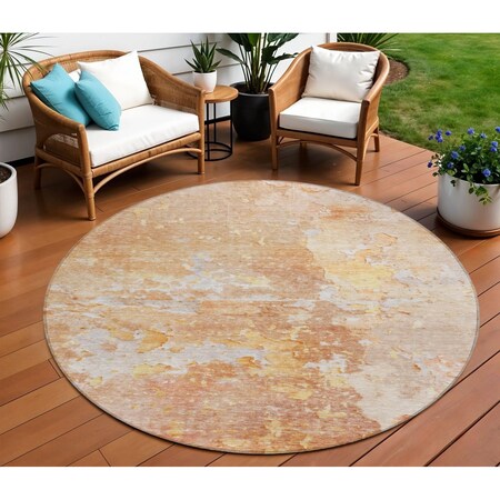 Homeroots 8' Salmon Round Abstract Washable Indoor Outdoor Area Rug 607814