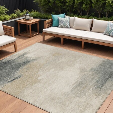 Homeroots 8' X 10' Beige Taupe And Ivory Abstract Washable Indoor Outdoor Area Rug 616847