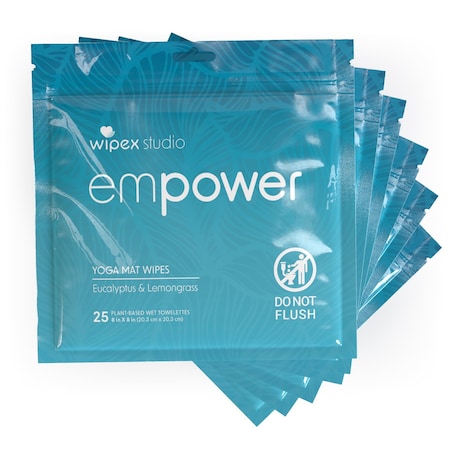 Wipex Natural Yoga Mat Wipes 25ct Travel Zip Pouch, 6PK, 150 Wipes, EMPOWER, 6PK WX72298YMZ6