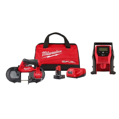 Milwaukee Tool M12 FUEL Band Saw Kit + M12 Inflator 2529-21XC, 2475-20