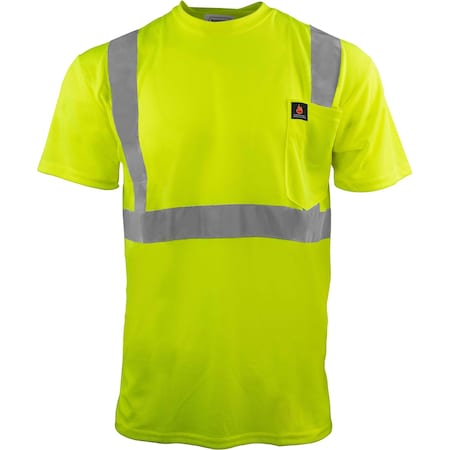 Ironwear Class 2 Hi Vis Flame Retardant Short Sleeve Safety Shirt, Lime, Small 1805FR-L-SM