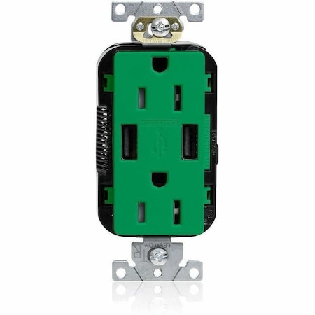 Leviton Lev-Lok TR Dup USB A-A 15A 125V Grn M56AA-N
