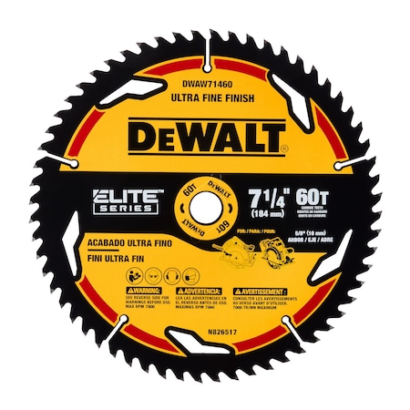 Dewalt CircularSawBlade, Carbide, Dia:7.25" DWAW71460