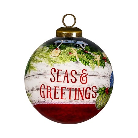 Homeroots Holly Seas And Greetings Hand Painted Mouth Blown Glass Ornament 477545