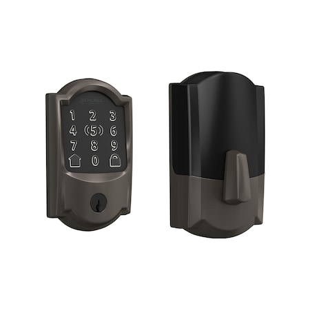 Schlage Residential Camelot Encode Plus Smart Wifi Deadbolt with 12351 Latch and 10116 Strike Black Stainless Finish BE499WBCAM530